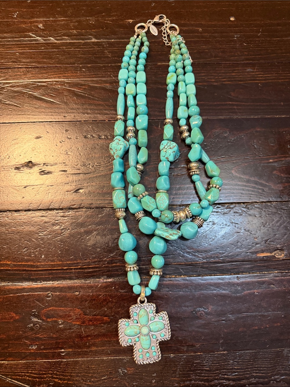 Chico’s Turquoise Multi Strand Cross Statement Necklace